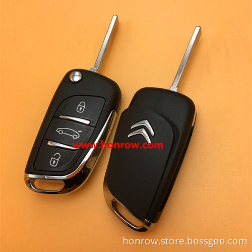 Original Citroen 3 button modified flip remote key blank key shell with VA2 307 Blade and battery place used for New DS remote